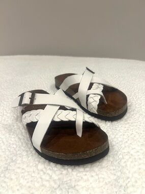White Mountain Hazy Braided Comfort Sandals White Leather Women’s Size 6